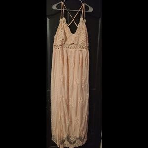 Perfectly Priscilla blush lace cross lace Maxi Dress